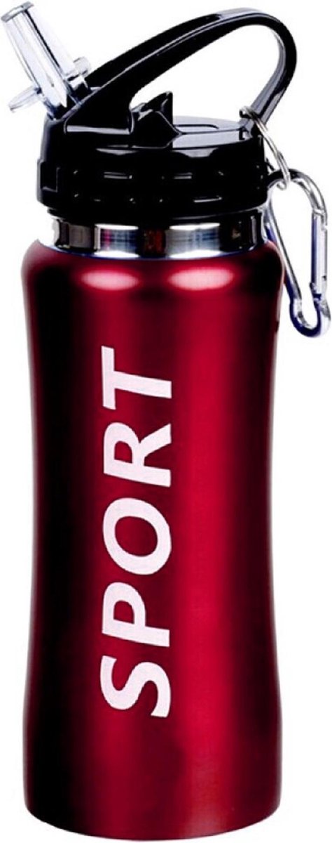 Sport Bidon drinkfles/waterfles Sport print rood 420 Ml van Aluminium met karabijnhaak