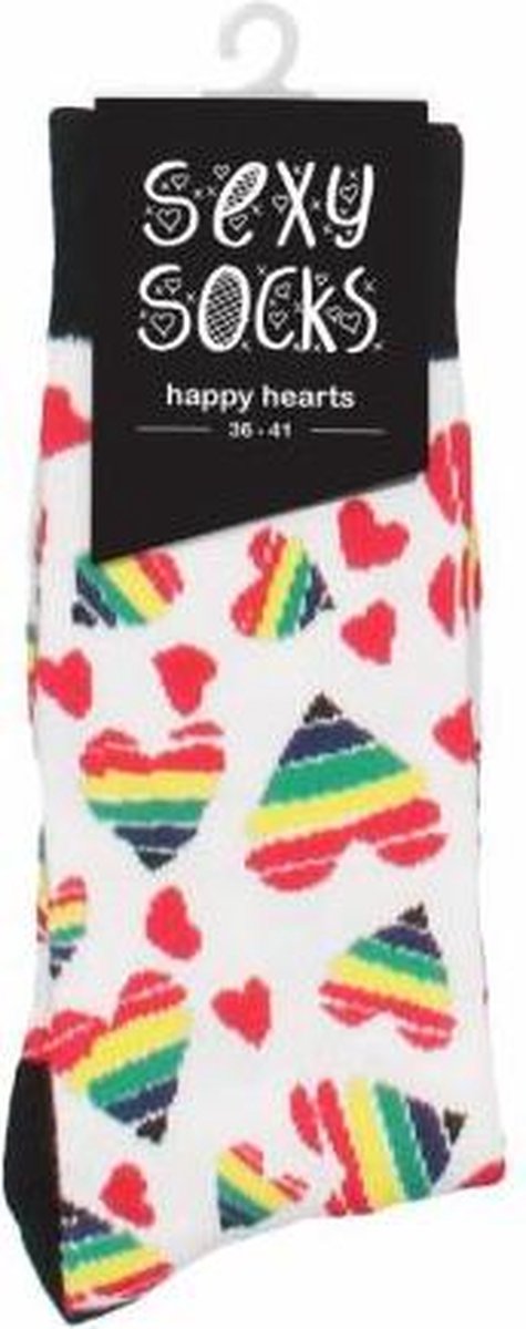 Sexy Sokken - Happy Hearts - Diversen - 42-46 - Fun Artikelen - Diverse kleuren - Discreet verpakt en bezorgd