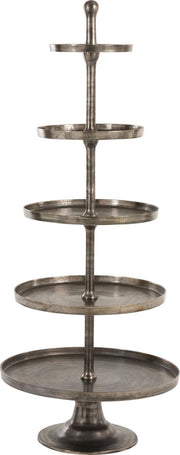 J-Line Plateau Op Voet 5 Niveaus Rond Aluminium Antiek Grijs