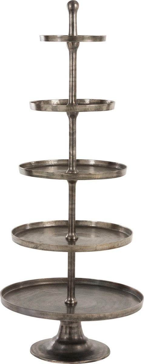 J-Line Plateau Op Voet 5 Niveaus Rond Aluminium Antiek Grijs