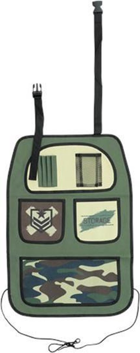 Car Organizer voor Kinderen in de Auto TOBY – Groen / Zwart - Camo / Legerprint - 40 x 58 cm | Auto Opbergtas | Auto Opgeruimd Houden | Spullen bewaren in de Auto voor Kinderen