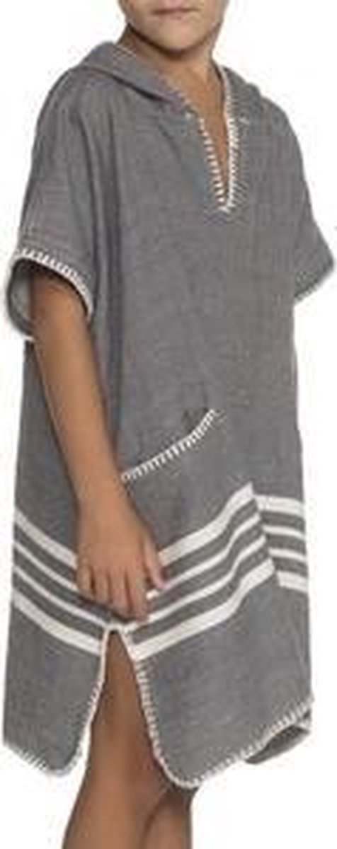 Kinder Strandponcho Dark Grey - Leeftijd 2-3 Jaar - Jongens/meisjes/unisex Pasvorm - Poncho Handdoek Voor Kinderen Met Capuchon - Zwemponcho - Badcape