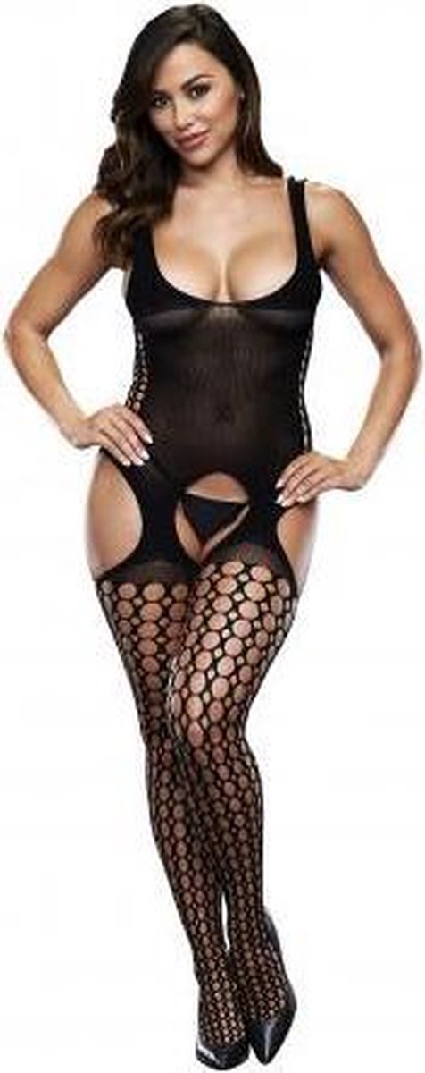 Baci - Crotchless Garter Bodystocking One Size