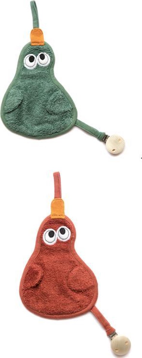 Timboo set van 2 - Fopspeendoekje Bamboo – Tutdoekje - Eend – Knuffeldoekje – 2 Stuks - rosewood + asper green