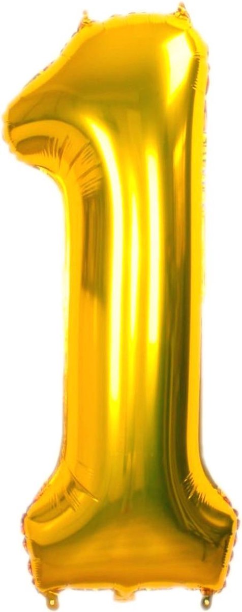 Folie Ballon Cijfer 1 Jaar Goud 86Cm Verjaardag Ballon Met Rietje