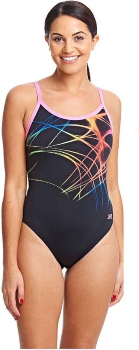 Zoggs Badpak Flame Sprintback Dames Polyester Zwart Maat 38