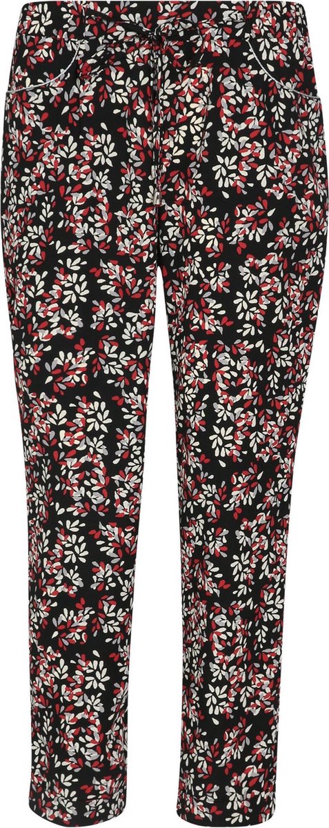 Cassis - Soepele broek met bladprint - Zwart