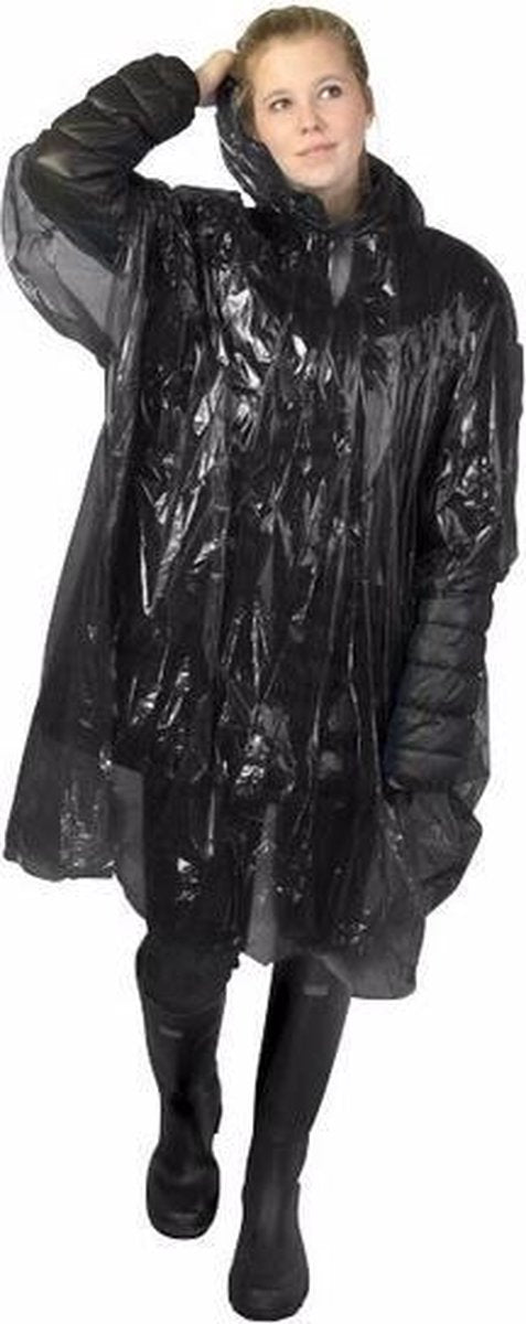 6x stuks wegwerp regenponcho zwart voor volwassenen