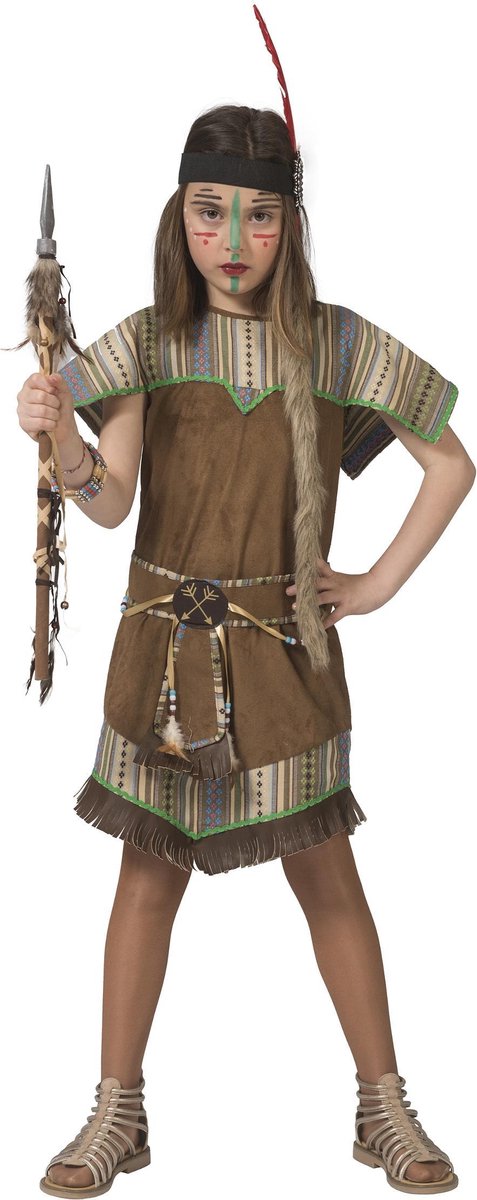 ESPA - Bruin met groen indianen kostuum voor meisjes - 140 (10-12 jaar) - Kinderkostuums