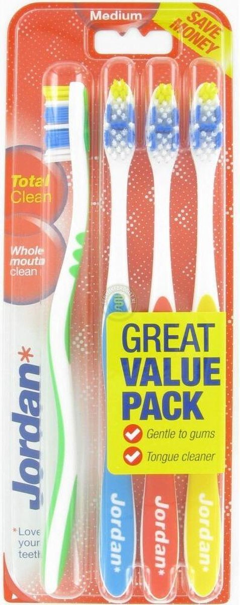 Jordan - Total Clean Tandenborstels Medium - 4 stuks