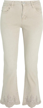 Cassis - Flared broek met borduurwerk en strassteentjes - Beige