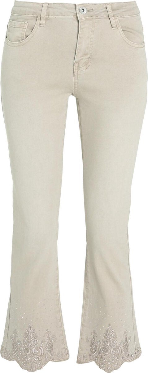 Cassis - Flared broek met borduurwerk en strassteentjes - Beige