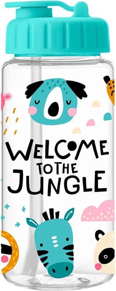 Arditex Drinkbidon 400 Ml Jungle 16 Cm Transparant/blauw