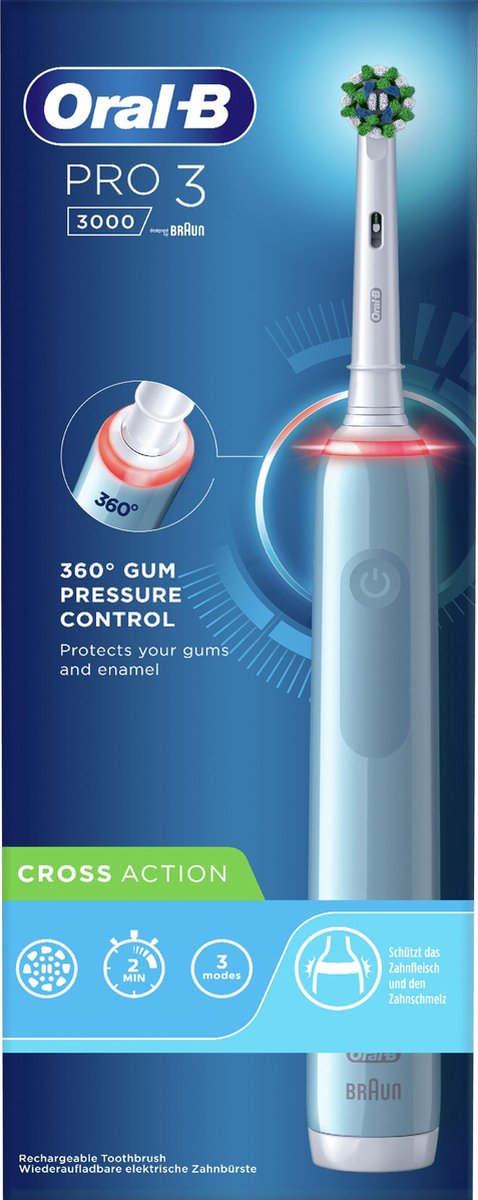 Oral-B Pro 3 - 3000 - Elektrische Tandenborstel - Ontworpen Door Braun - Blauw