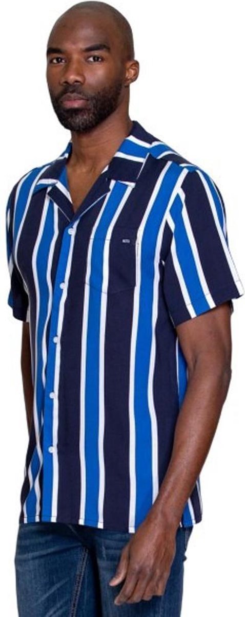 MZ72 - Heren Korte Mouw Overhemd - Chopup - Gestreept - Blauw