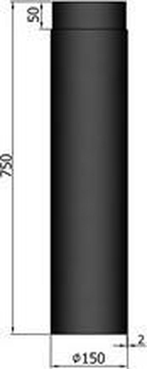Kachelpijp Ø150 lengte 750 met spie zwart - zwart -staal - 2mm - H750 Ø150mm