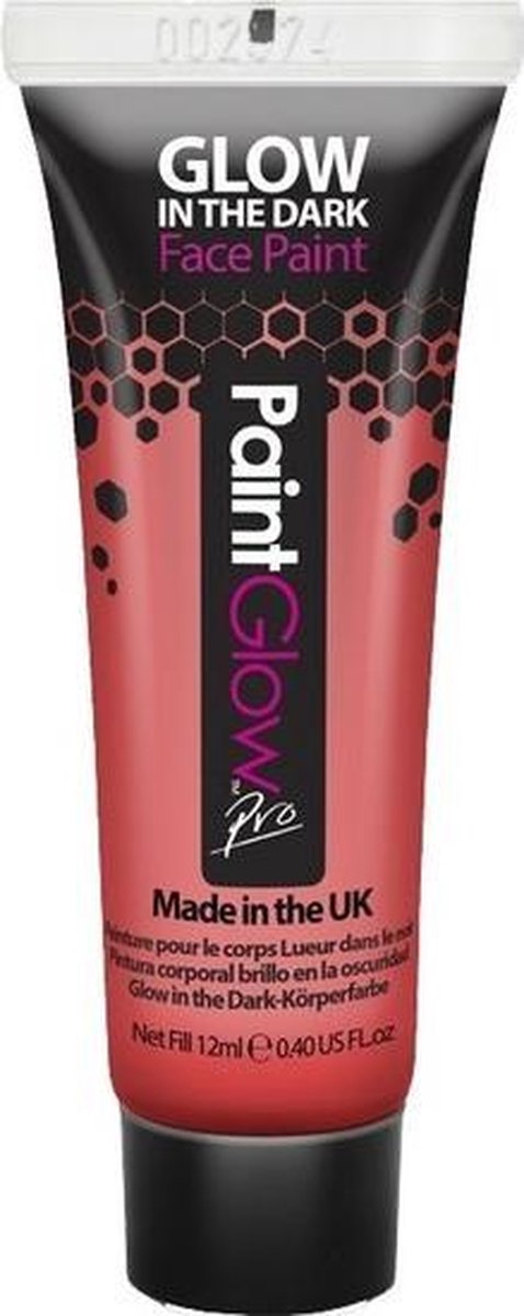 Neon rode Glow in the Dark schmink/make-up tube 12 ml - Lichtgevende schmink/make-up rood thema