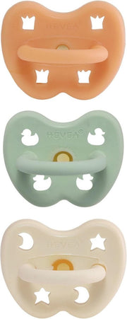 HEVEA speen trio 3 stuks | orthodontisch 0-3 mnd | cantaloupe - milky white - mellow mint