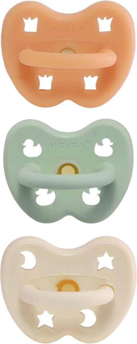 HEVEA speen trio 3 stuks | orthodontisch 0-3 mnd | cantaloupe - milky white - mellow mint