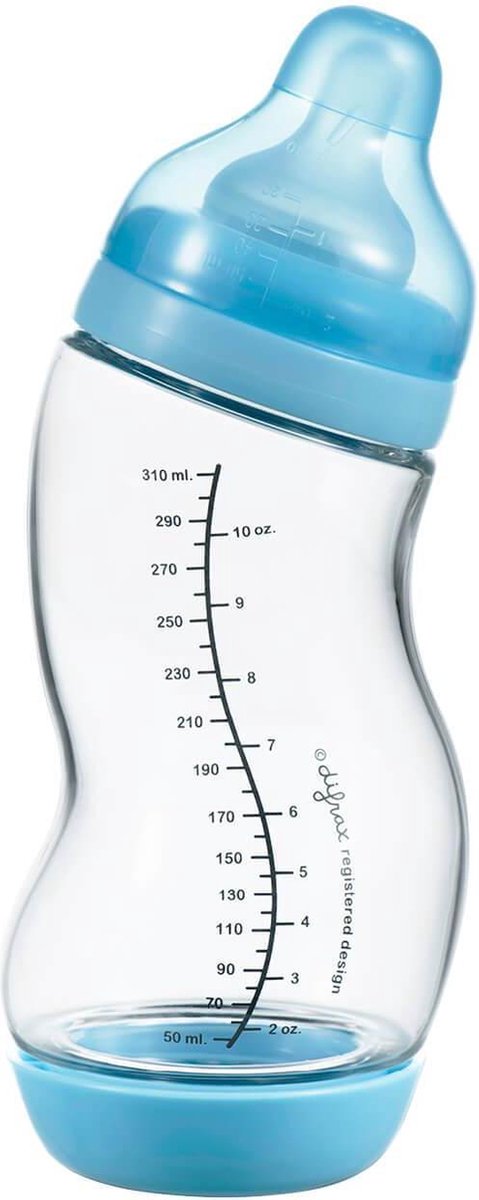 Difrax Anti-Colic Glazen S-babyfles Wide - 310 ml - Blauw