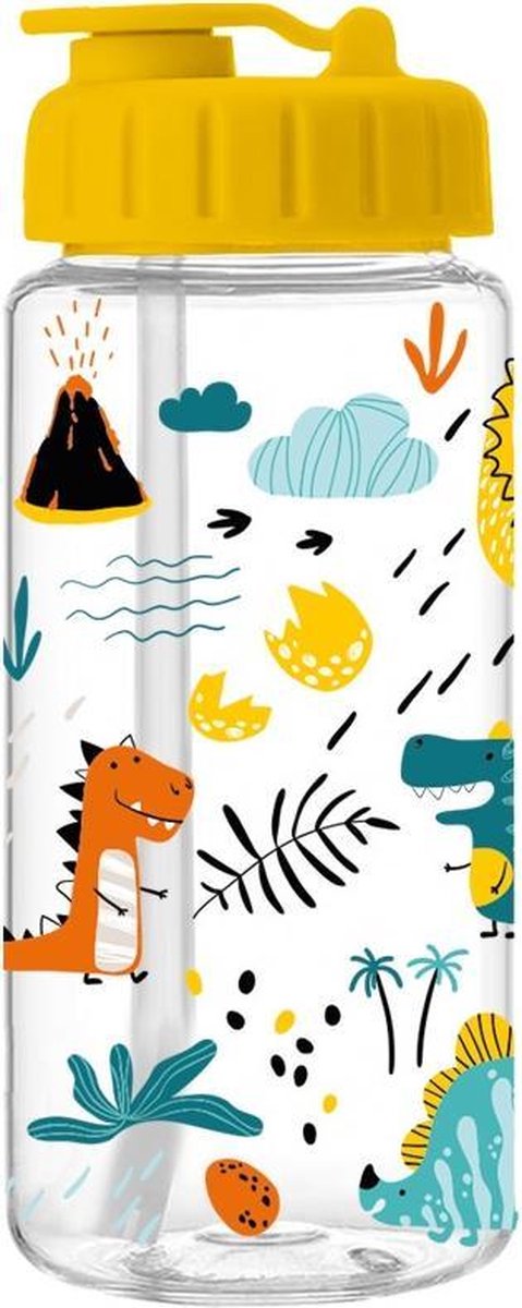 I-drink Drinkfles Dino Met Rietje 400 Ml Transparant/geel