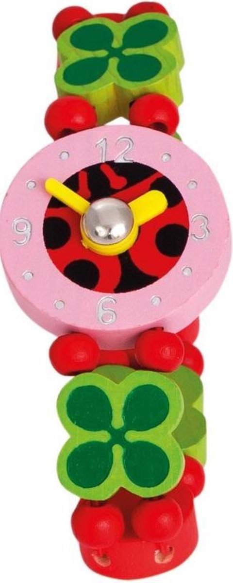 Bino Horloge Lieveheersbeestje Junior 9 Cm Hout Rood/groen