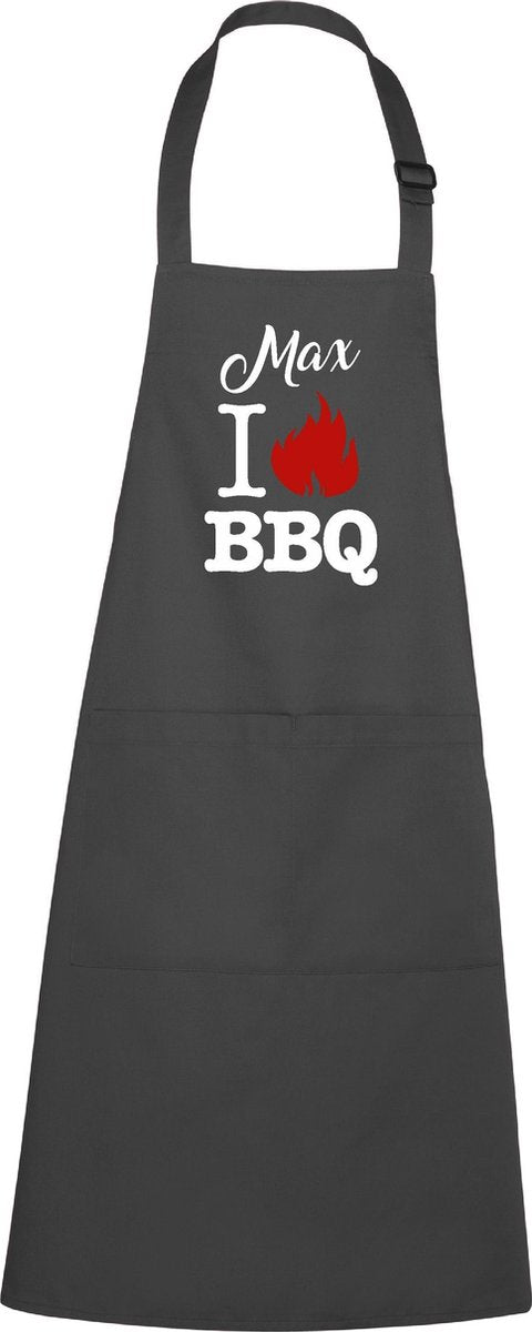 mijncadeautje - luxe keukenschort - I love BBQ - met naam - chique grijs