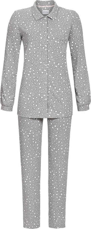 Grijze doorknoop pyjama popcorn