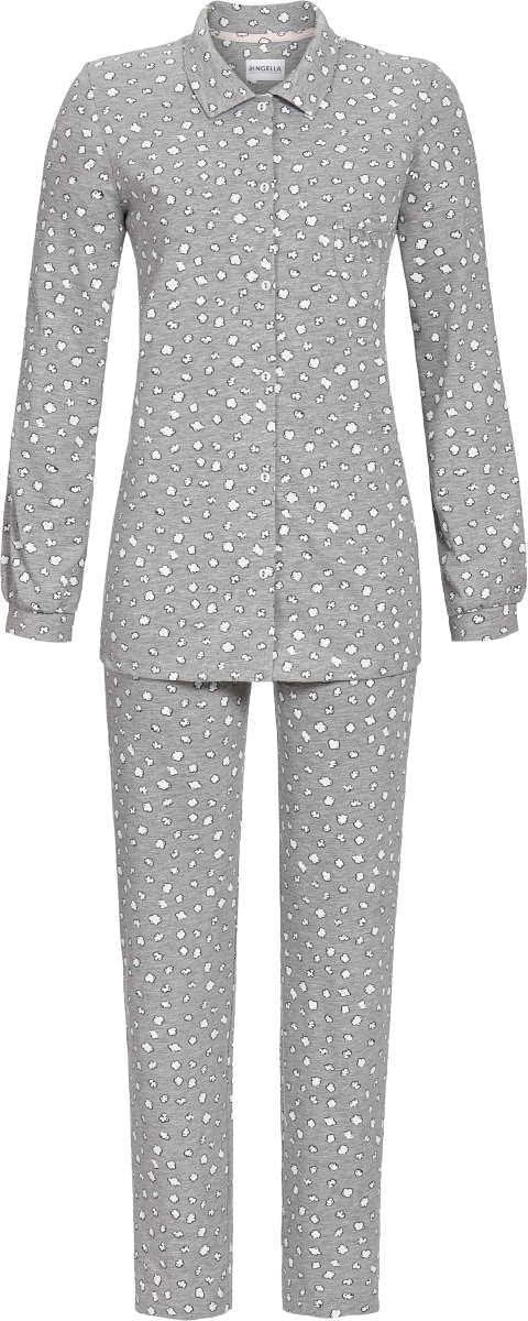 Grijze doorknoop pyjama popcorn