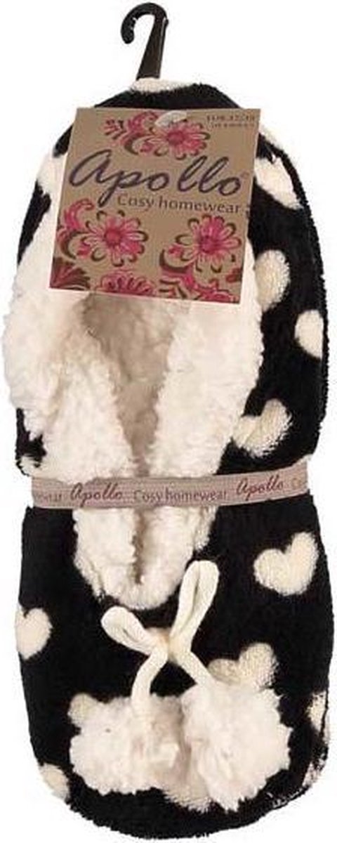 Zwarte/witte hartjes ballerina pantoffels/sloffen voor dames - Huissloffen voor vrouwen 40-42