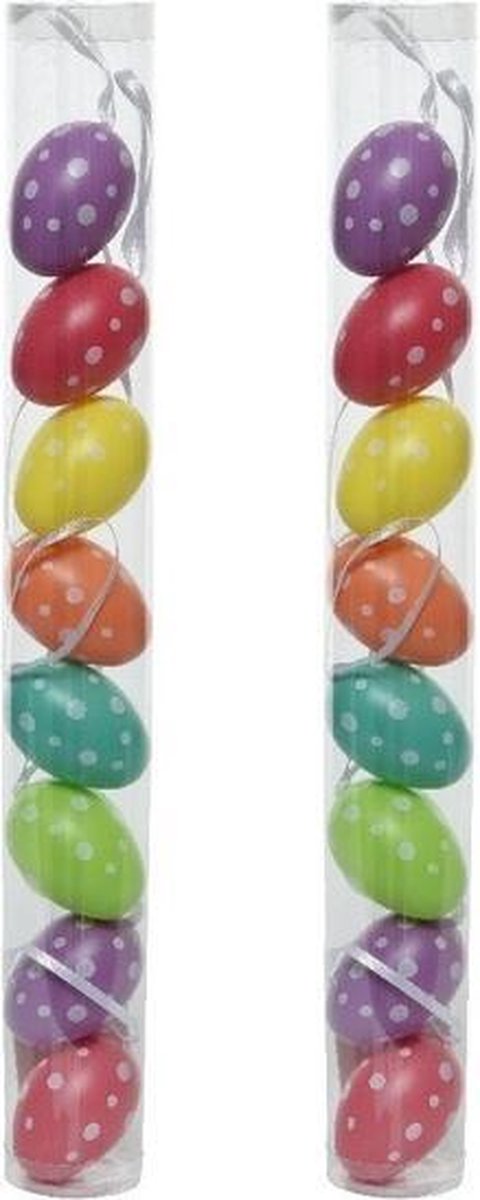 16x Pasen decoratie paaseieren gekleurd met stippen 5 cm - Paastakken versieringen/decoraties paaseitjes