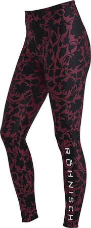 Rohnisch Flattering Printed Tights Dames Sportlegging - Burgundy Blocked Flower - Maat XS