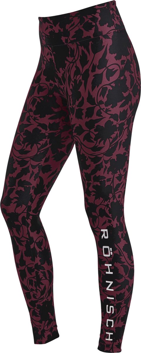 Rohnisch Flattering Printed Tights Dames Sportlegging - Burgundy Blocked Flower - Maat XS