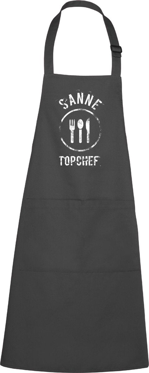 mijncadeautje - luxe keukenschort - Topchef bestek - met naam - chique grijs