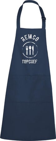 mijncadeautje - luxe keukenschort - Topchef bestek - met naam - navy / blauw
