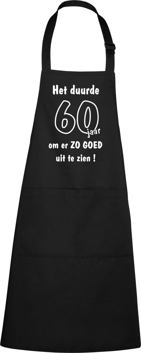 Schort - Het duurde 60 jaar - exclusieve keuken- of barbecueschort -zwart