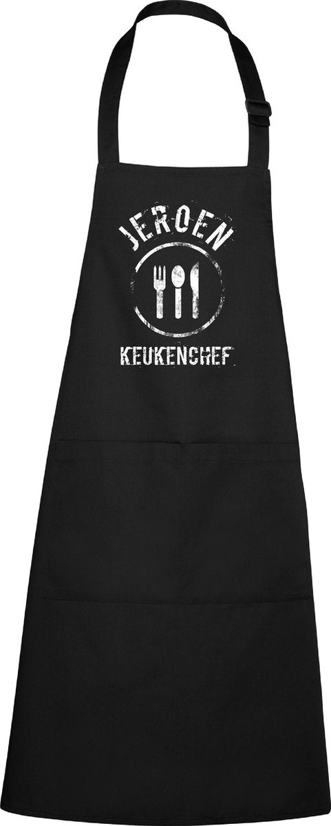 mijncadeautje - luxe keukenschort - Keukenchef - met naam - zwart