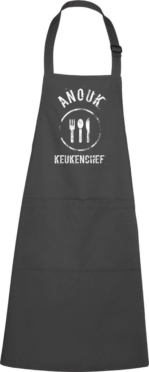mijncadeautje - luxe keukenschort - Keukenchef - met naam - chique grijs