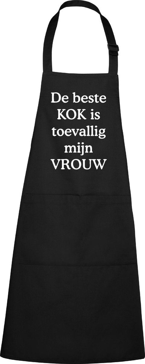 Mijncadeautje - Schort - De beste kok is toevallig mijn - VROUW - Mooie - grappige - leuke Keukenschort - Zwart