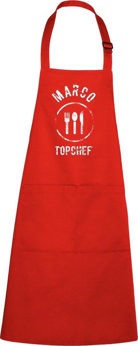 mijncadeautje - luxe keukenschort - Topchef bestek - met naam - rood