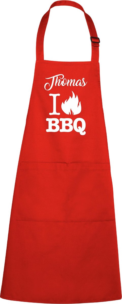 mijncadeautje - luxe keukenschort - I love BBQ - met naam - rood