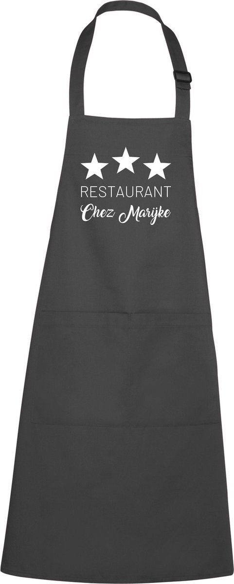 Mijncadeautje - Luxe keukenschort - Drie sterren restaurant - met voornaam - Grijs