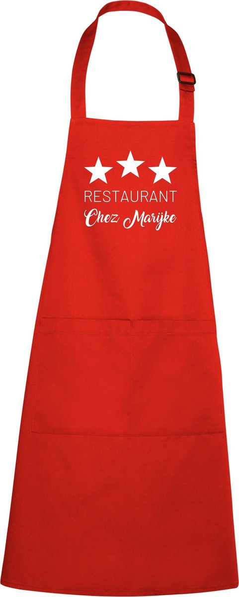 Mijncadeautje - Luxe keukenschort - Drie sterren restaurant - met voornaam - Rood