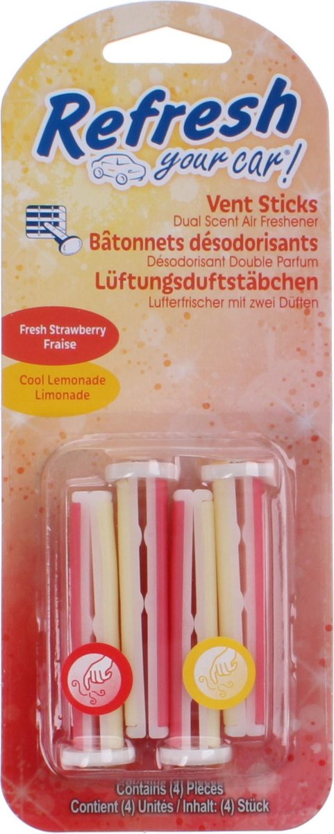 Refresh Your Car Luchtverfrisser Geursticks Strawberry 4 Stuks