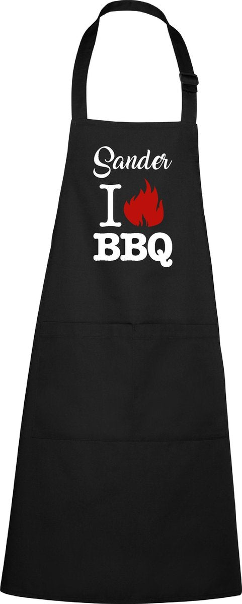 mijncadeautje - luxe keukenschort - I love BBQ - met naam - zwart