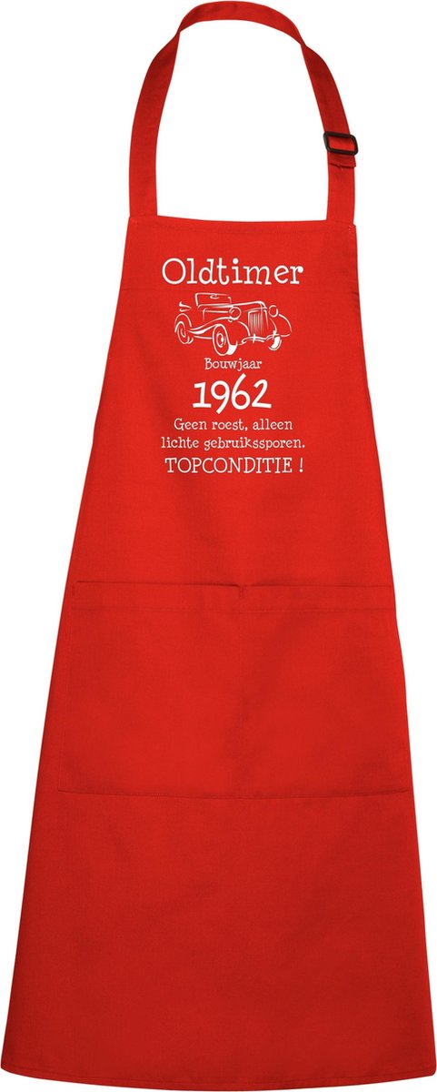 Keukenschort - BBQ schort - Oldtimer - Jaartal 1962 - rood