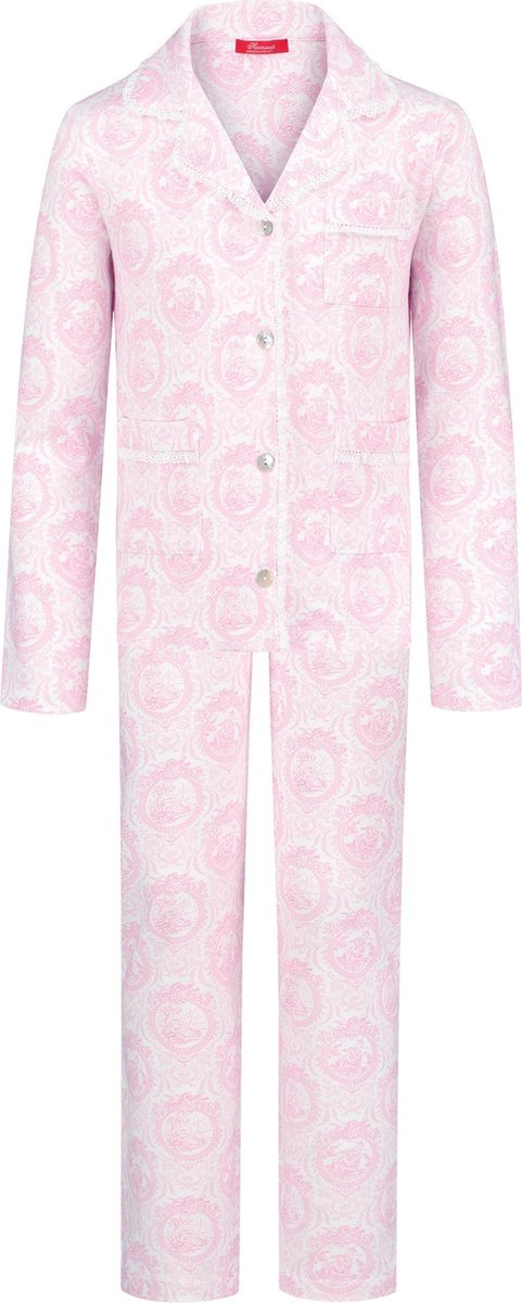 Exclusief Luxueus Kinder nachtkleding Luxe mooie zacht roze Girly Pyjama van Hanssop met verfijnde kant rand details en luxe kraag verwerking