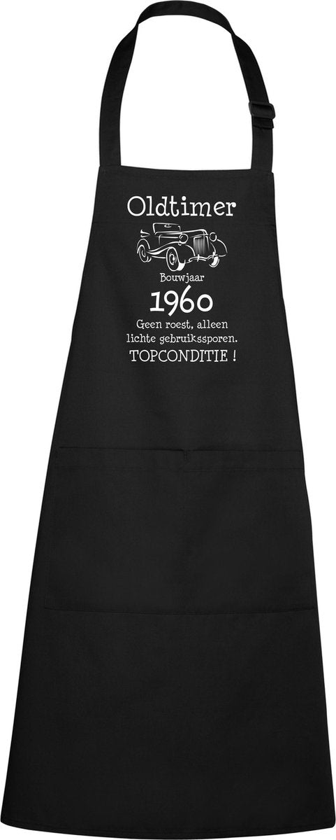 Keukenschort - BBQ schort - Oldtimer - Jaartal 1960 - zwart