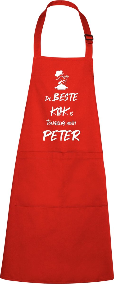 mijncadeautje - luxe schort - De beste kok is toevallig mijn PETER - rood