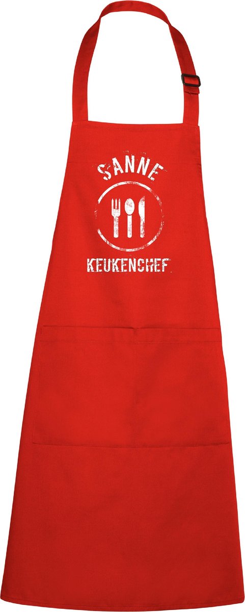 mijncadeautje - luxe keukenschort - Keukenchef - met naam - rood